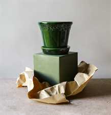 Københavner potte,12 cm, glazed, green emerald, inkl. underskål