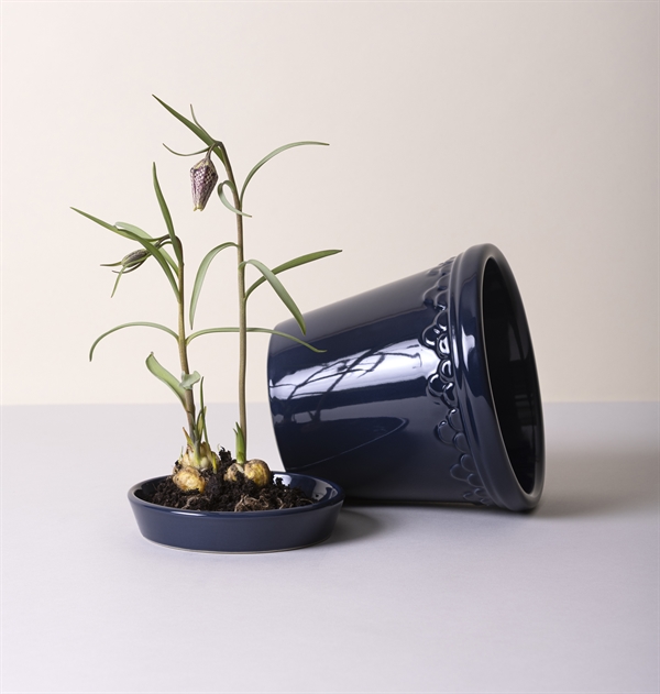 Københavner potte,14 cm, glazed, Safirblå, inkl. underskål